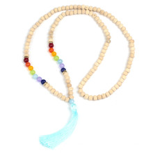 2018 Long collier de perles en bois de Mala de perle en bois